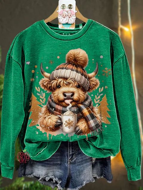 Christmas cute highland cow Casual  Sweatshirt