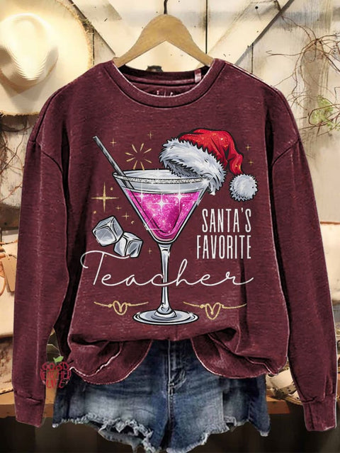 Santa's Favorite Teacher Ugly Christmas Casual Sweatshirt