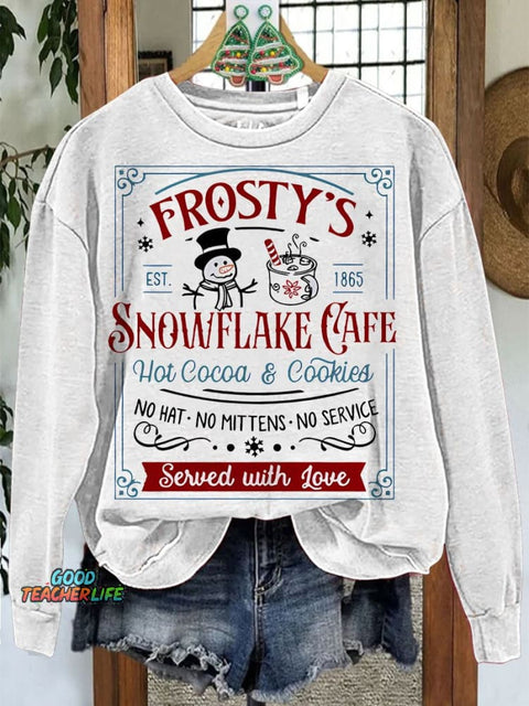 Snowflake Cafe Teacher Print Casual Sweatshirt