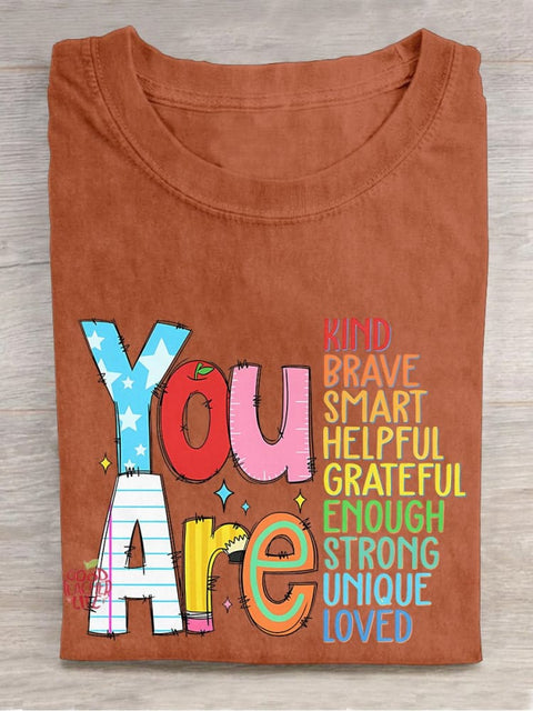 You Are Kind Back To School Teacher Appreciation Brave Enough Rainbow Casual Print T-shirt