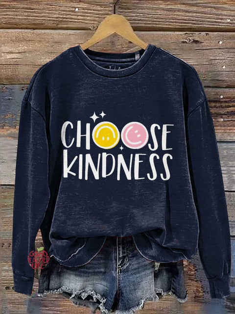 Choose Kindness Happy Face Kindness Casual Print Sweatshirt