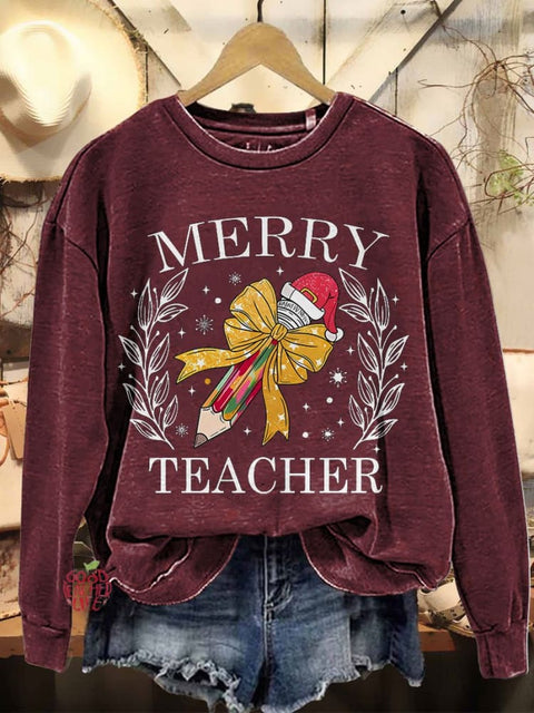 Christmas Pencil Merry Teacher Casual Sweatshirt