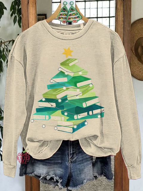 Christmas Book Print Casual Sweatshirt