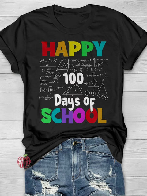 Math Formula Happy 100 Days of School Casual Print T-shirt