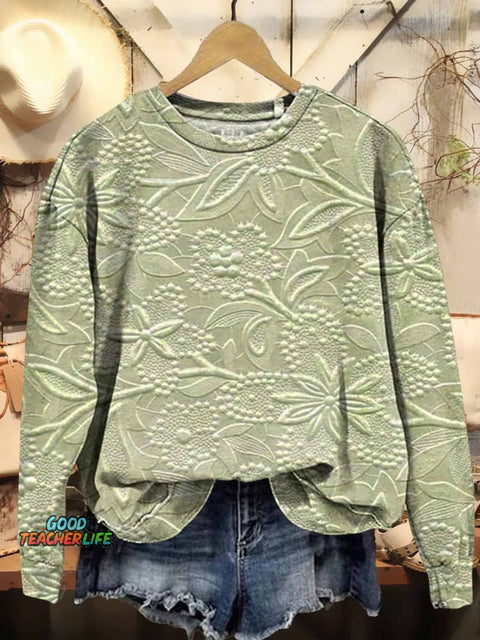 Women's Floral Texture Art Pattern Print Casual Sweatshirt