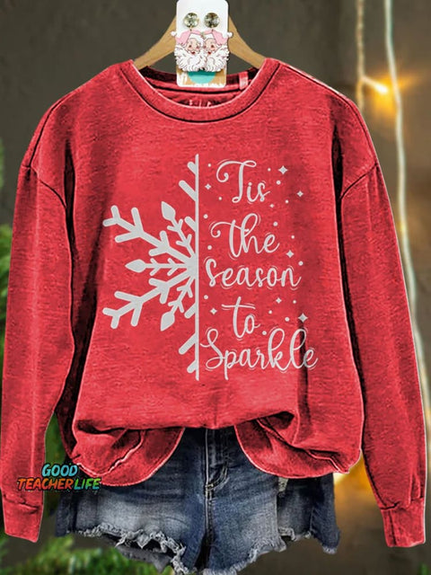 Christmas Tis The Season to Sparkle Snowflake Winter Casual  Sweatshirt