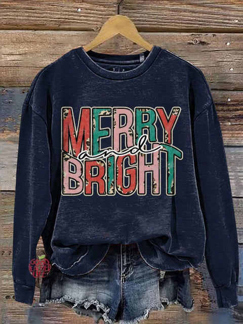 Christmas Merry Bright Retro Printed Casual Sweatshirt