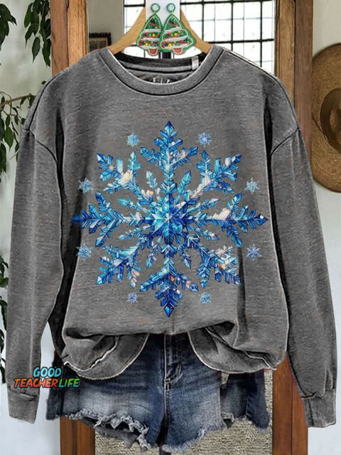 Snowflake Holiday Christmas Casual Print Sweatshirt