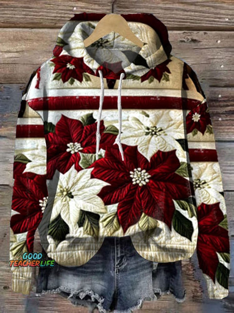 Christmas  Flowers Print Casual Hoodie Sweatshirt