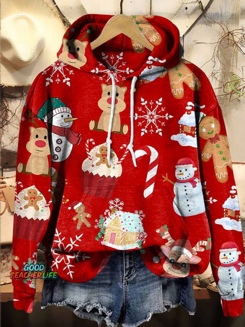 Christmas snowflake Snowman Reindeer Hooded Casual  Sweatshirt