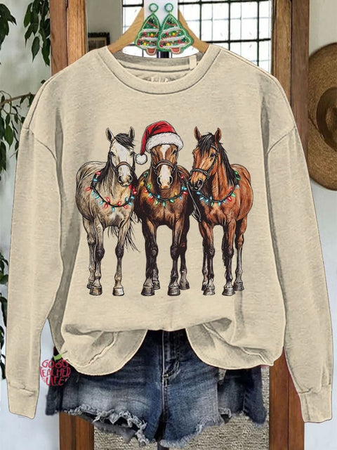 Christmas Horses Casual Print Sweatshirt