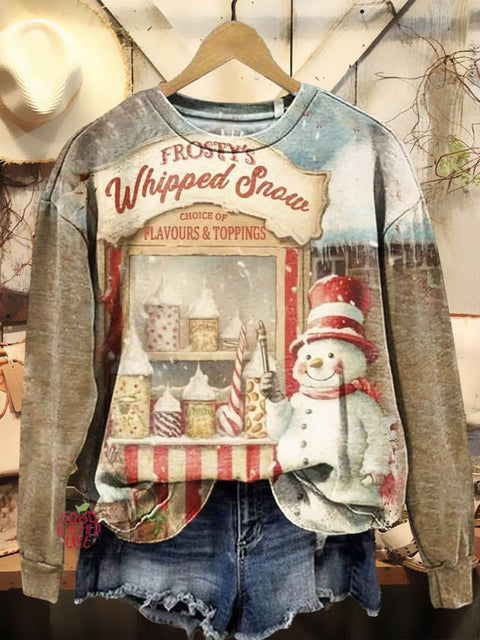 Women's Winter Nostalgia Snowman Print Casual Crew Neck Sweatshirt