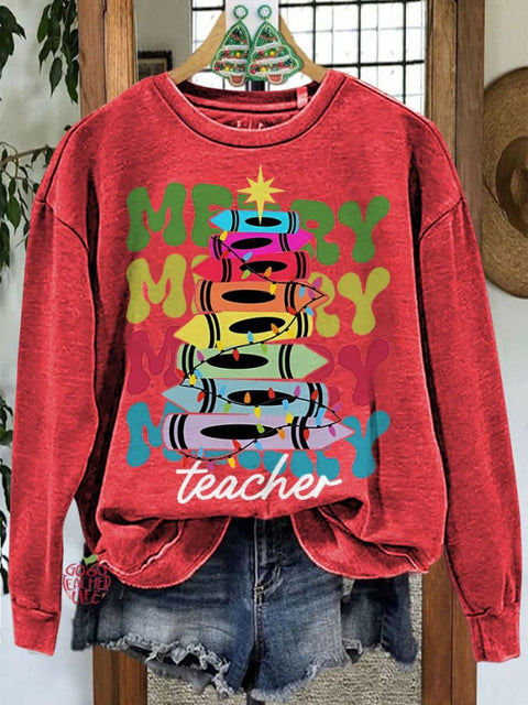 Merry Teacher Christmas Casual Sweatshirt