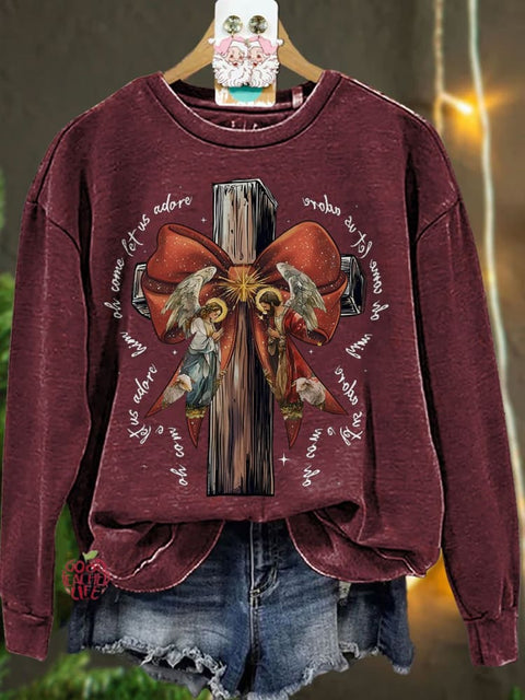 Jesus Christmas Bow Glitter Casual Sweatshirt