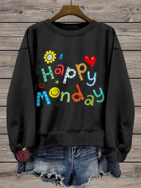 Happy Monday Teacher Casual Print Sweatshirt