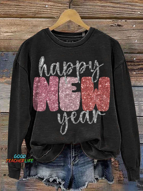 Happy New Year Casual Print Sweatshirt