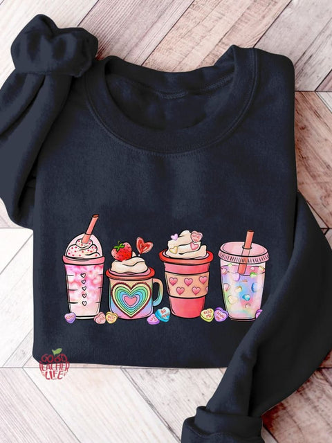 Valentine's Day Coffee Drinks Casual Print Sweatshirt