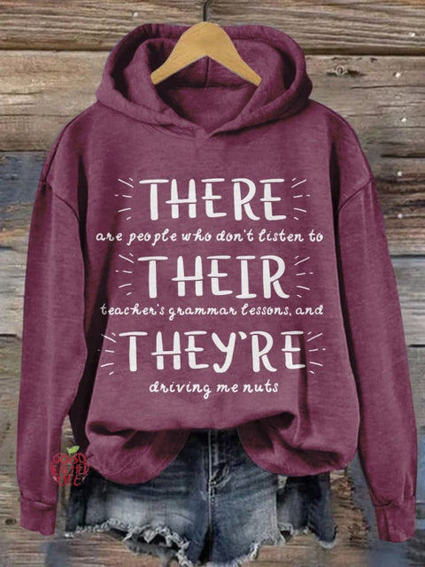 There Their They're Teacher Print Casual Sweatshirt