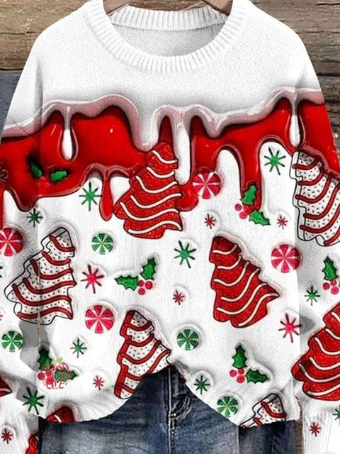 Christmas Tree Cute Decorations Art Pattern Print Casual Knit Pullover Sweater