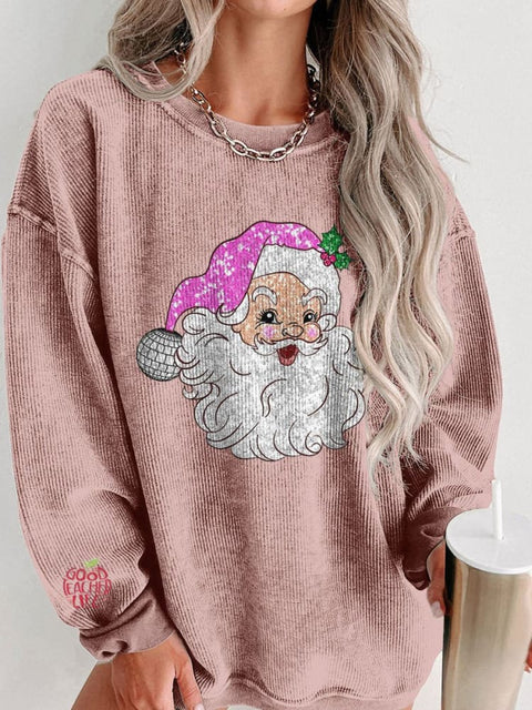 Women's Glitter Christmas Santa Claus Casual Print Shirt