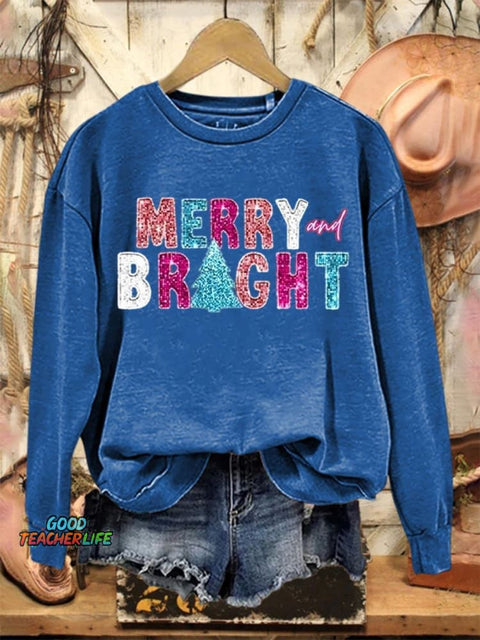 Lovely Christmas Merry And Bright Art Print Casual Sweatshirt