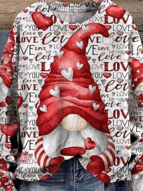 Christmas Cute Gnome Love You Decorations Art Print Casual Knit Pullover Sweater