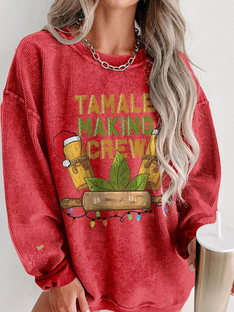 Christmas Tamale Cooking Personalized Tamale Women's  Casual Print Corduroy Sweatshirt