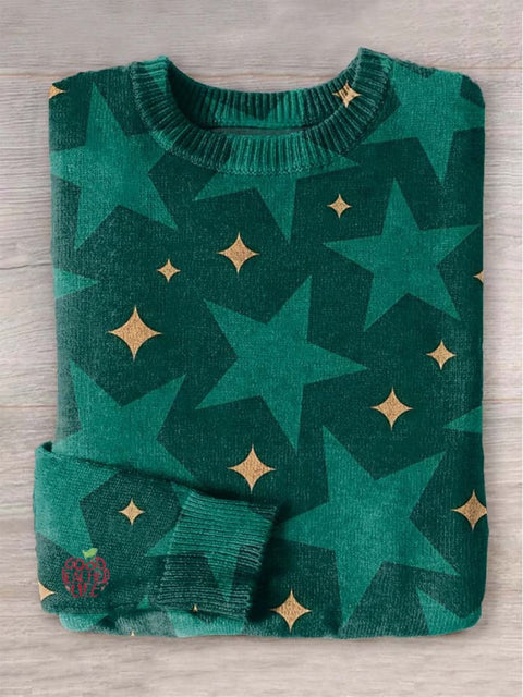 Merry Christmas Star check Print Knit Pullover Sweater