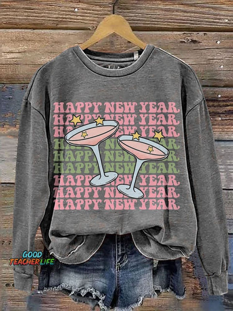 Happy New Year Cheers To The New Year Casual Print Sweatshirt