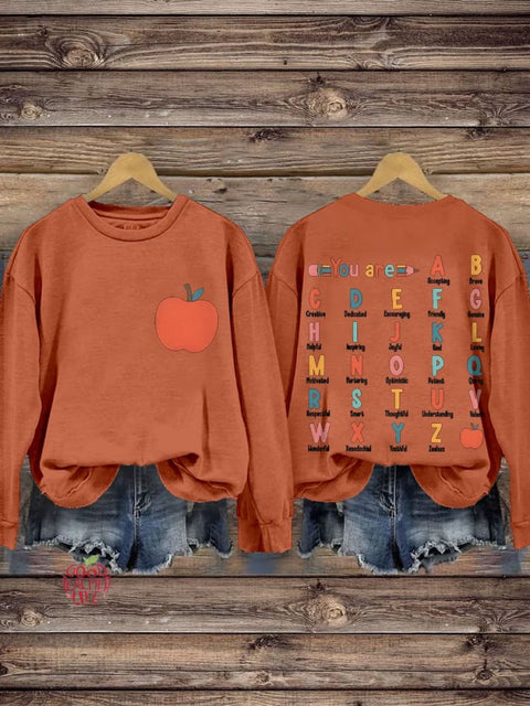 You Are Apple Teacher Casual Print Sweatshirt