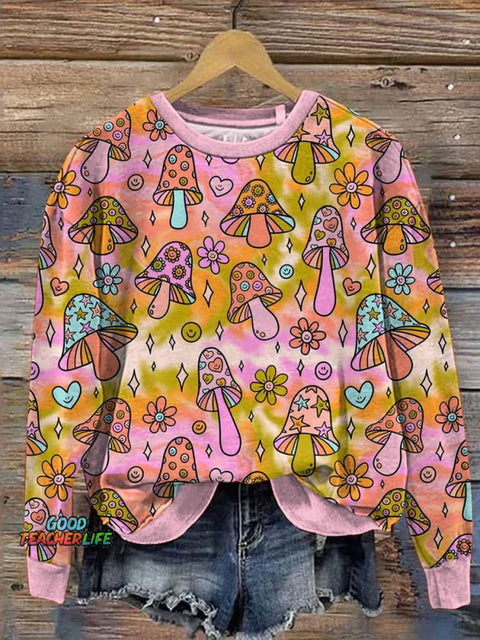 Psychedelic Mushroom Pattern Printed Casual Sweatshirt