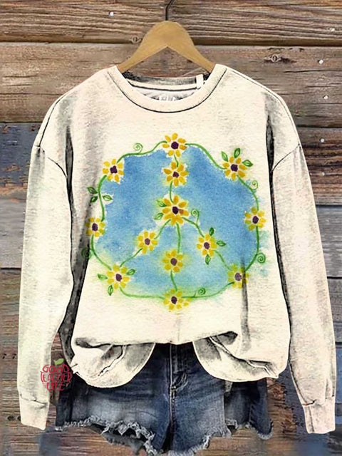 Retro Hippie Peace Sign Flowers Love and Peace Casual Sweatshirt