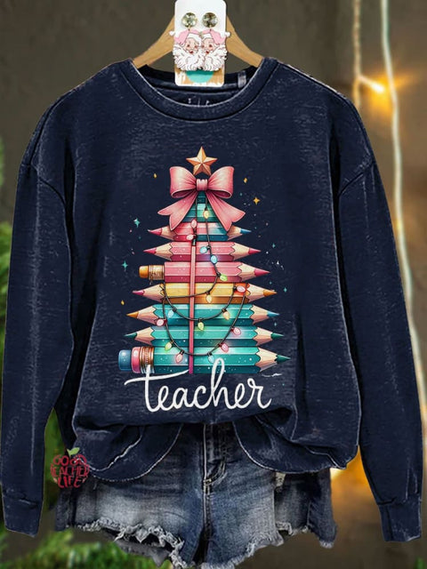 Christmas Pencil Tree Teacher Casual Sweatshirt