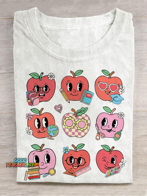 Teacher Squad Teach With Love Apple Casual Print T-shirt