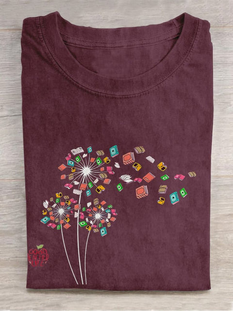 Dandelion Books Reading Lover Casual Print T-shirt