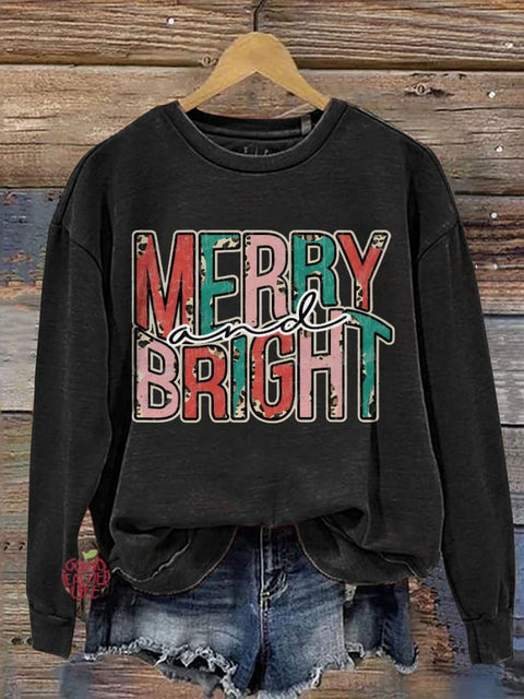 Christmas Merry Bright Retro Printed Casual Sweatshirt