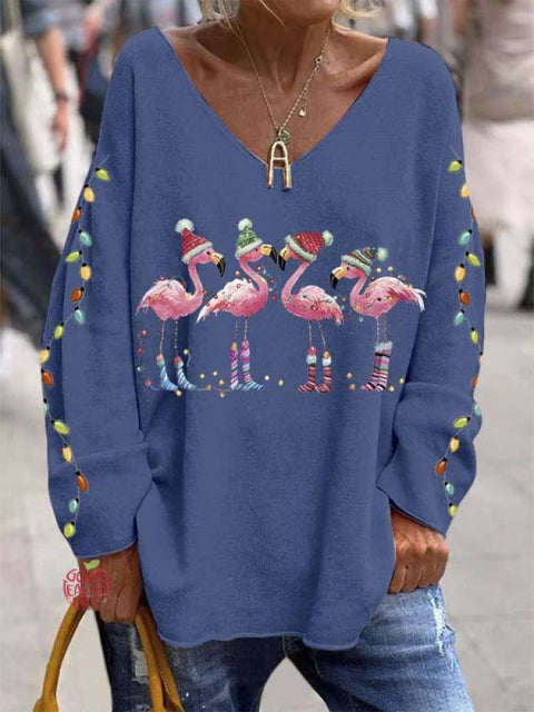 Women's Lovely Christmas Flamingo Art Print Casual Sweatshirt