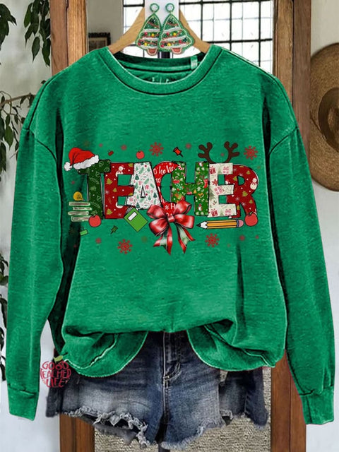 Teacher Christmas Coquette Casual Sweatshirt