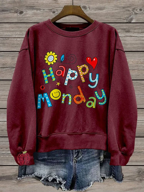 Happy Monday Teacher Casual Print Sweatshirt