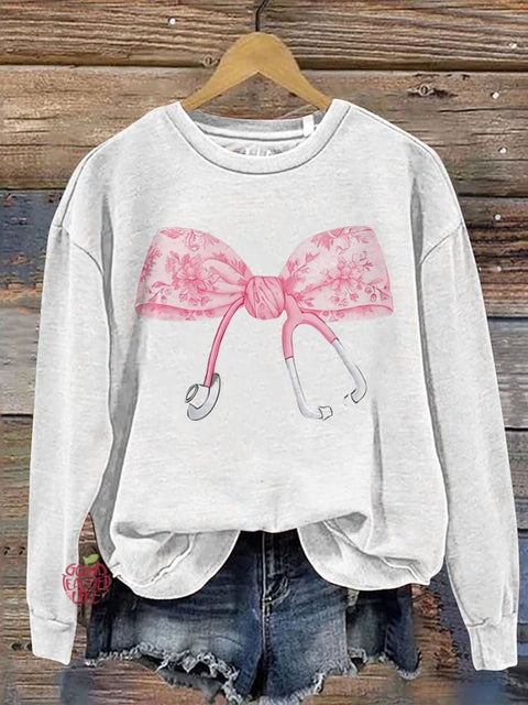 Pink Coquette Nurse Stethoscope Bow Casual  Sweatshirt