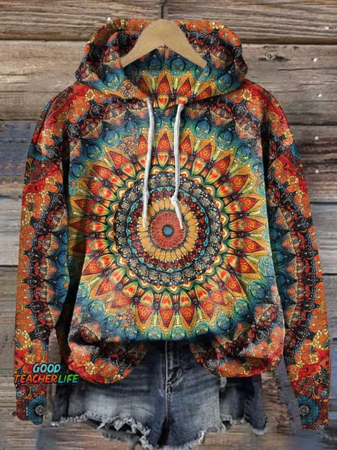 Retro Ethnic Totem Pattern Love and Peace Art Casual Hoodie Sweatshirt