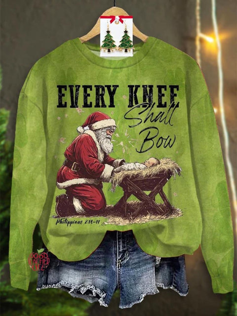 Lovely Christmas Santa Every Knee Shall Bow Art Print Casual Sweatshirt