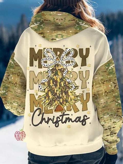 Women's Merry Christmas All Over Print Casual Hoodie Sweatshirt