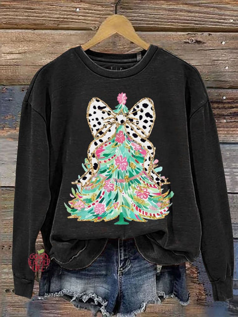 Coquette Colorful Glitter Christmas Tree Casual Print Sweatshirt