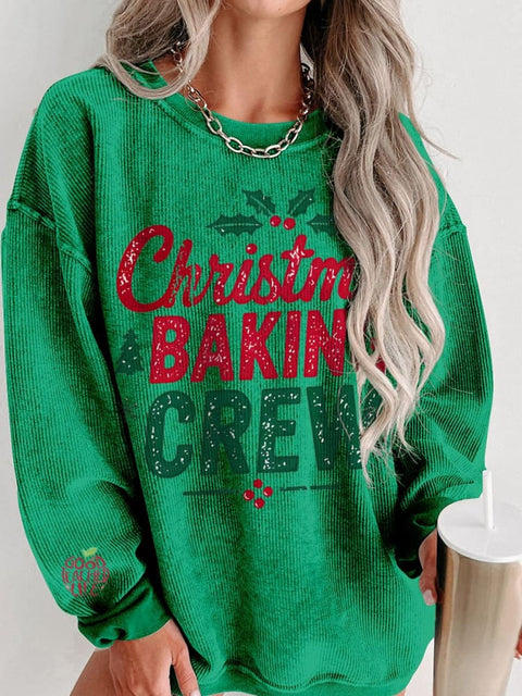 Christmas Baking Crew Women's  Casual Print Corduroy Sweatshirt