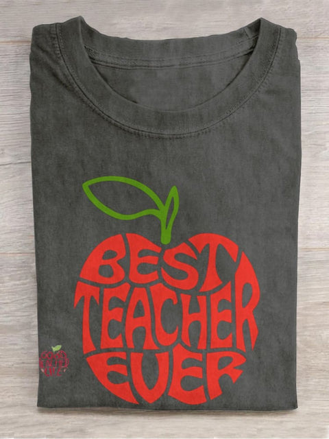 Best Teacher Ever Teach School Worker Apple Casual Print T-shirt