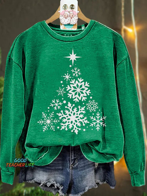Christmas Snowflake Christmas Tree Casual  Sweatshirt