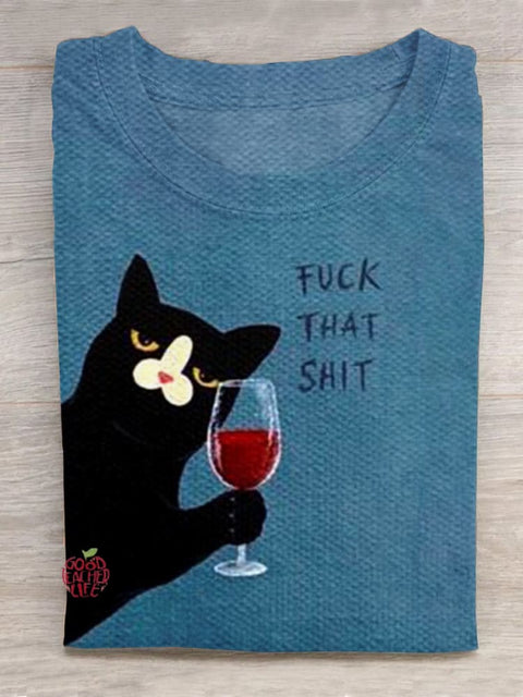 Wine Cat  Art Print Casual T-Shirt