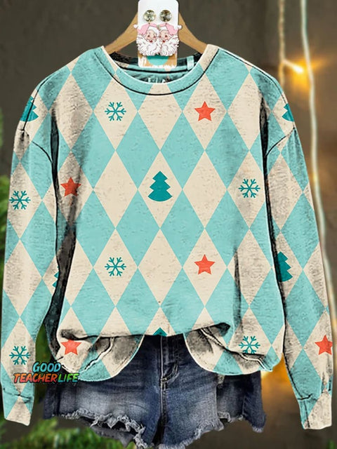 Merry Christmas Diamond lattice snowflake Christmas tree Casual  Sweatshirt
