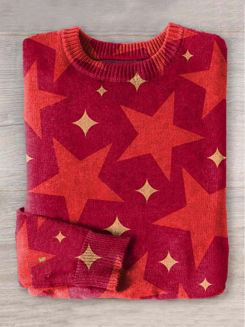 Merry Christmas Star check Print Knit Pullover Sweater